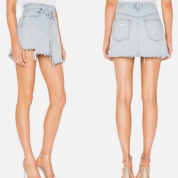 AGOLDE Criss Cross Light Wash Denim Mini Skirt - Picture 2 of 6